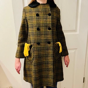 VTG Pendleton Wool 50s Plaid Double Breasted Fur Collar Peacoat Women No Size - Picture 1 of 15