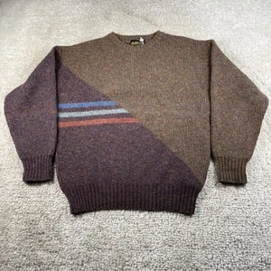 Maban of Scotland Sweater Men's 40 Wool Brown Geometric Colorful Pullover READ - Picture 1 of 10