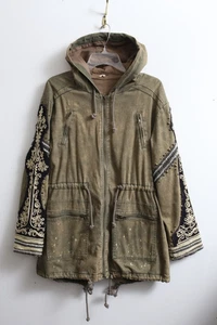EUC XS Free People We The Free Damen-Militärjacke mit goldenen Federkielen verziert - Bild 1 von 10