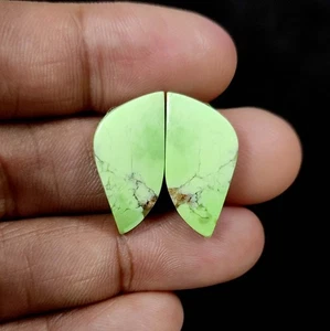 20.40 Cts Natural Cabochon Lemon Chrysoprase 2 Pcs Jewelry Making 23X11X3.7 MM - Picture 1 of 7