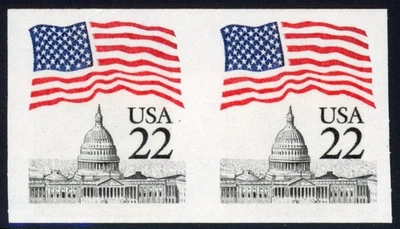 United States 1985 22c Flag Scott# 2115f Scarce Imperforate Pair Mint XF OG NH - Image 1 of 2