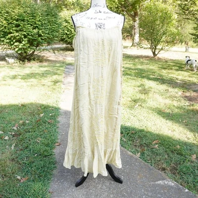 Zara Boho Embroidered Maxi Dress Peasant Festival Loose Flowy XS Yellow Oversize - Image 1 of 4