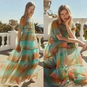 NEW NWT Staud Tiered Hyacinth Rainbow Dress Multi Aura Maxi MSRP $395 - Picture 1 of 5