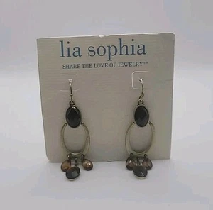 NWT Signed Lia Sophia Ganache French Hook Brown/Amber Dangle Earrings 2 1/2" - Picture 1 of 3