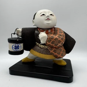 Vintage Japanese Kimekomi Palace Doll Figure On Stand Gofun Face Lantern - Picture 1 of 10