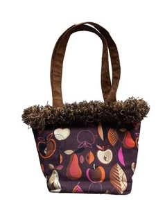 Apple Bag Daddy Leaf Shoulder Bag Tote Purple Brown Double Strap Zipper Top - Picture 1 of 8