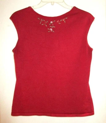 INC SLEEVELESS RED SILK BLEND SWEATER with BEADED NECKLINE  Size L - Image 1 of 4