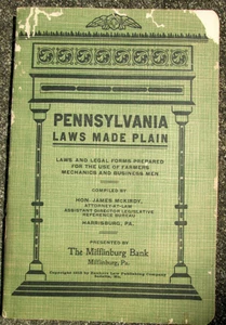 1915 Pennsylvania Laws Made Plain James McKirdy Mifflinburg Bank Pennsylvania PB - Photo 1/6