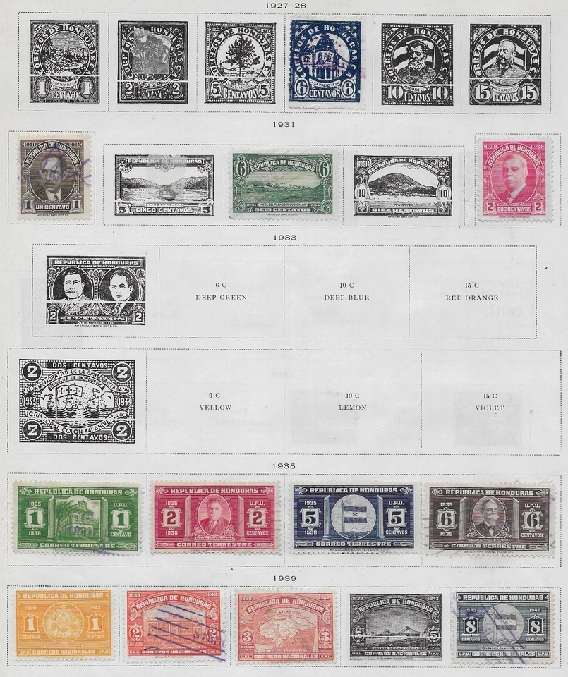 12 марок Гондураса из качественного старинного альбома 1931–1939 гг. - Изображение 1 из 1