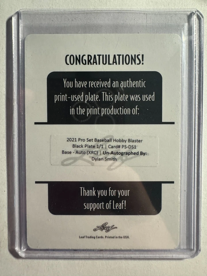 K235,207 - 2021 Leaf Hobby Blaster Auto Black Plate #PSDS1 Dylan Smith #1/1 - Image 1 of 1