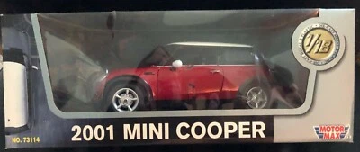 2001 MINI COOPER MotorMax Die-Cast Metal & Plastic 1:18 Scale Red w/White Roof - Image 1 of 4