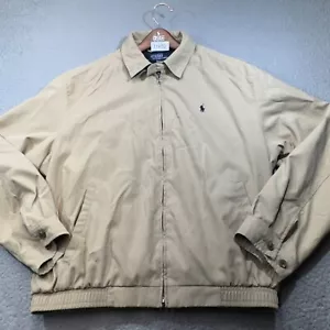 Polo Ralph Lauren Jacket Men Large Beige Bomber Collared Twill Golf Pony Bedford - Picture 1 of 13