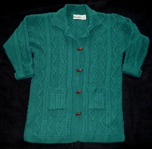 Mint Vtg ARAN CRAFTS Fisherman's Sweater 100% Merino Wool Emerald Green Sz XL - Picture 1 of 7