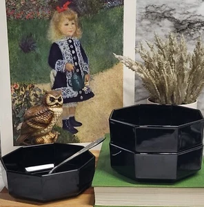 Beautiful Vintage Arcoroc France Octime Octagon Black Glass Bowls Set of 3 Soup - Picture 1 of 10