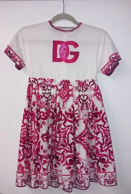 Dolce And Gabbana Kids Girls Majolica-print poplin & jersey dress Age 11-12 Yrs — 第 1/4 张图片