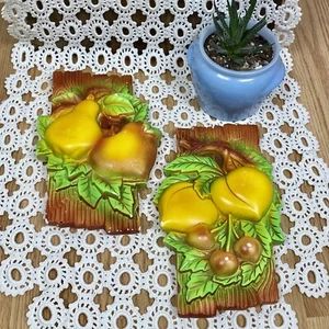 1970s Vintage Miller Studios Chalkware Plaques Wall Decor Fruit - Picture 1 of 8