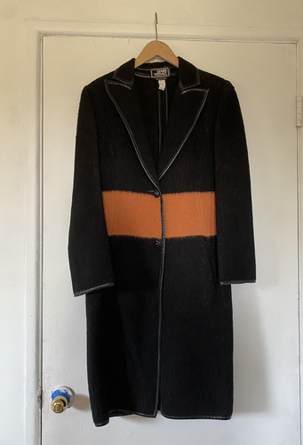 Cappotto lungo lana mohair vintage GIANNI VERSACE couture nero arancione fila colorblock