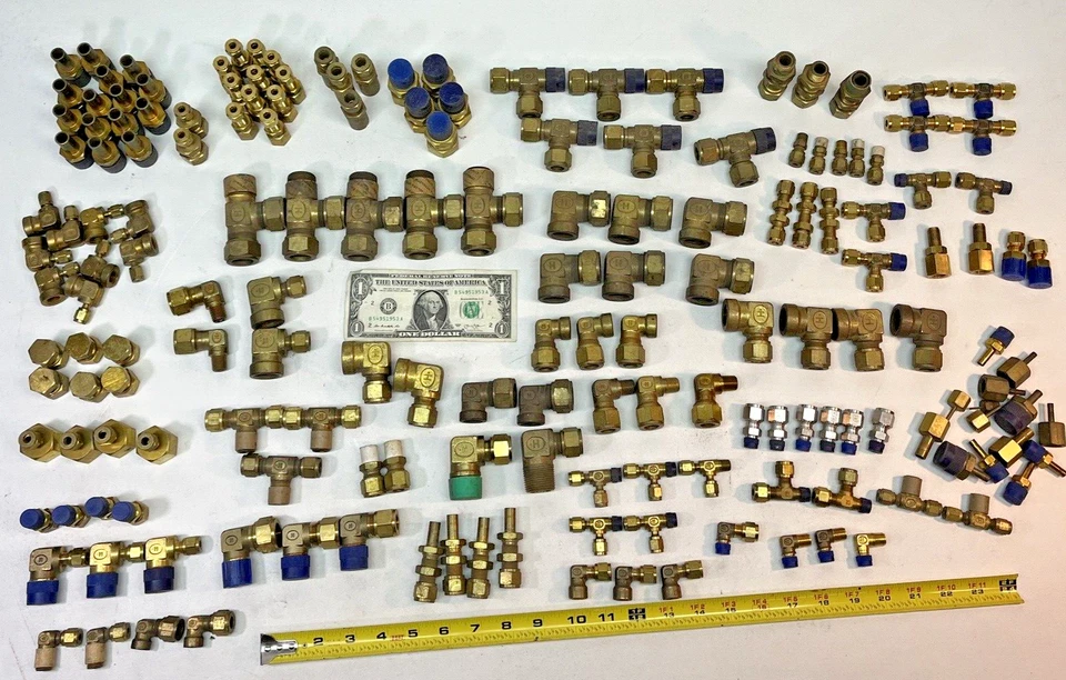 NEW 200+ pcs LARGE LOT GYROLOK HOKE BRASS TUBING TUBE COMPRESSION FITTINGS HR - Image 1 of 4