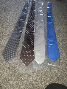 4 X MEN'S FORMAL TIES PATTERN AND COLOUR POLKA BROWN SILVER BLUE NAVY - Picture 1 of 3