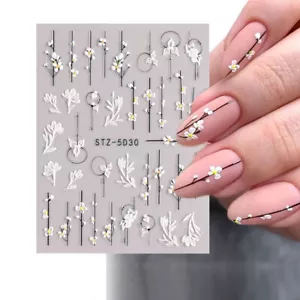 1Sheet 5D Nail Art Stickers Embossed Flowers Leaf Nail Stickers Manicure DIY - Foto 1 di 12
