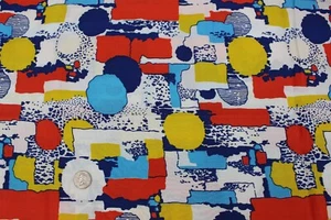 Vintage Fabric Retro Geometric Abstract 1970s 3 Yards Artsy Yellow Blue Red - Picture 1 of 2