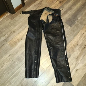 Silver Bike Chaps MENS Black Leather Riding Harley Motorcycle Pants 3XL - Picture 1 of 4