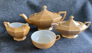 Vintage Lusterware Octagon TEA SET - ART DECO - TRICO JAPAN - Peach Orange - Picture 1 of 12