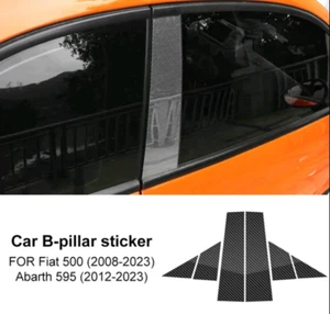 For FIAT 500 ABARTH 595 Window B Pillars Carbon Fibre Pattern Gloss Stickers - Picture 1 of 4