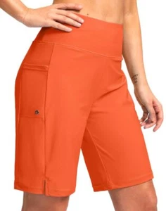 Women's 9" Long Swim Board Shorts with Pockets High Waisted Knee Length Beach... - Picture 1 of 7