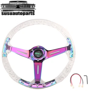 6 Holes 350mm Bubble Neo Chrome Spoke Deep Dish Racing Crystal Steering Wheel - Picture 1 of 11