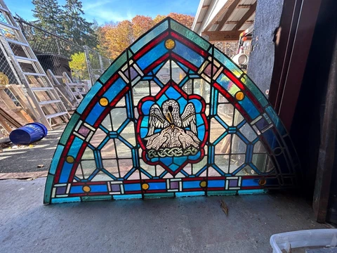 ANTIQUE STAINED GLASS TRANSOM WINDOW FROM A CLOSED CHURCH - JJBW37 Cover