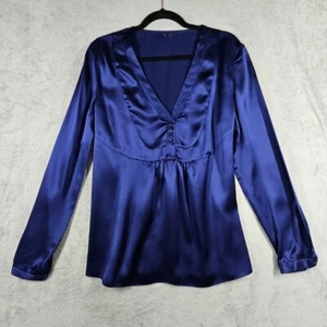 Elie Tahari Women's Rich Blue 100% Silk Blouse Formal Evening Pleated Back Sz L  - Picture 1 of 17