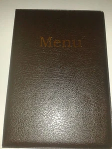 A5 MENU COVER/FOLDER IN HEAVY GRAINED BROWN LEATHER LOOK PVC-with poc page 2 + 3 - Picture 1 of 2