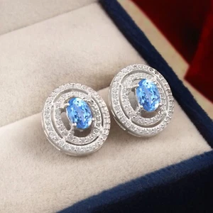 Flawless Fantastic Ceylon Blue Spinel 925Sterling Silver Gemstone Earrings 7x5MM - Picture 1 of 3