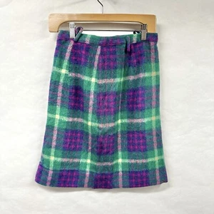 Vintage Wool Plaid Pencil Skirt Purple Green Shaggy Small - Picture 1 of 18