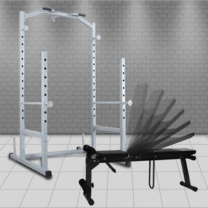 Power Cage Squat Rack + Adjustable Weight Bench - Home Gym Strenth Training - Picture 1 of 10