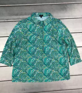 Blusa Talbots Mujer Talla 2X Elástica Manga 3/4 Verde Paisley Camisa Top - Imagen 1 de 9