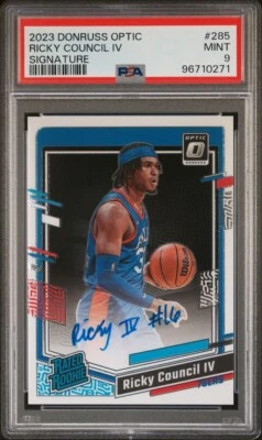 PSA 9 RICKY COUNCIL IV Auto 2023 Donruss Optic Signature ON-CARD Autograph 76ERS - Image 1 of 2