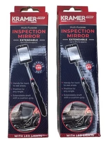 2 x Kramer Telescopic Light Inspection Mirror + 2 Bright LED Grip Extends 87cm - Picture 1 of 9