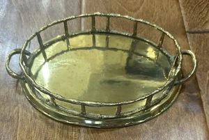 Vintage Brass Bamboo Style Oval Vanity Tray New Old Stock In Original Gift Box - Picture 1 of 7