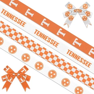 Threetols 4 Rolls 20 Yards Tennessee Ribbons, 3/8" White Orange tennessee - Picture 1 of 5