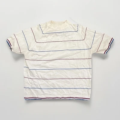 Винтажная акриловая рубашка 60-х с ложным воротником в полоску мод рокабилли белая M - Изображение 1 из 4