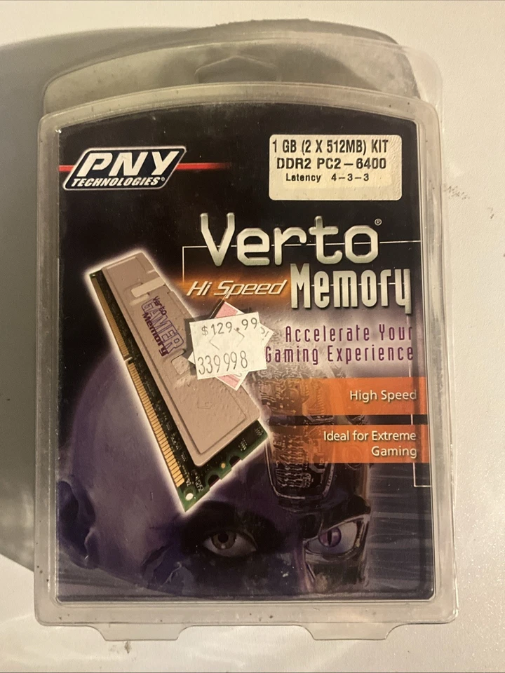 PNY PC2-6400 DDR2 (2 x 512 MB) 1 GB Kit Verto Memory MSRP 129.99 Extreme Gaming - Image 1 of 2