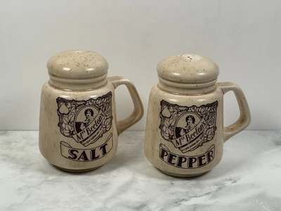Vintage 1978 Mrs Beeton's Pottery Salt & Pepper Shakers Set Beige Fleck Retro - Image 1 of 4