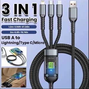 3-in-1 Universal Fast Charger 100w Cable Long Multi USB Charging Lead 2m - Zdjęcie 1 z 15