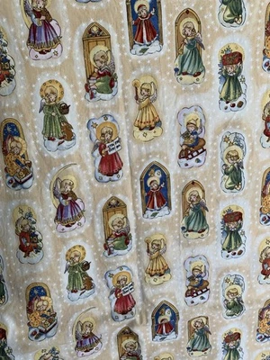 2 yd Navidad Oro Ángel Niños Niñas Tela Vacaciones Vintage Tesoros atemporales Foto 1 de 4