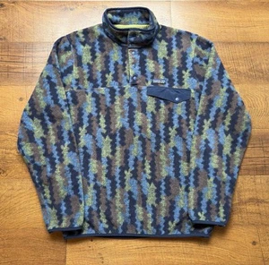 Patagonia Pullover Mens Medium Blue Brown Lightweight Synchilla Snap T Ikat - Picture 1 of 10