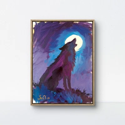 Оригинальная картина маслом холст волк лунный свет экспрессионизм современное искусство 12x16 - Изображение 1 из 4