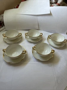5 Vintage Haviland Limoges Frankreich Boullion Tasse & Untertasse Sets - Silber Jubiläum - Bild 1 von 7