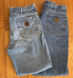2 Carhartt Flanell gefütterte Jeans Herren 34x30 Baumwolle Denim Arbeitshose Relaxed B172 - Bild 1 von 24